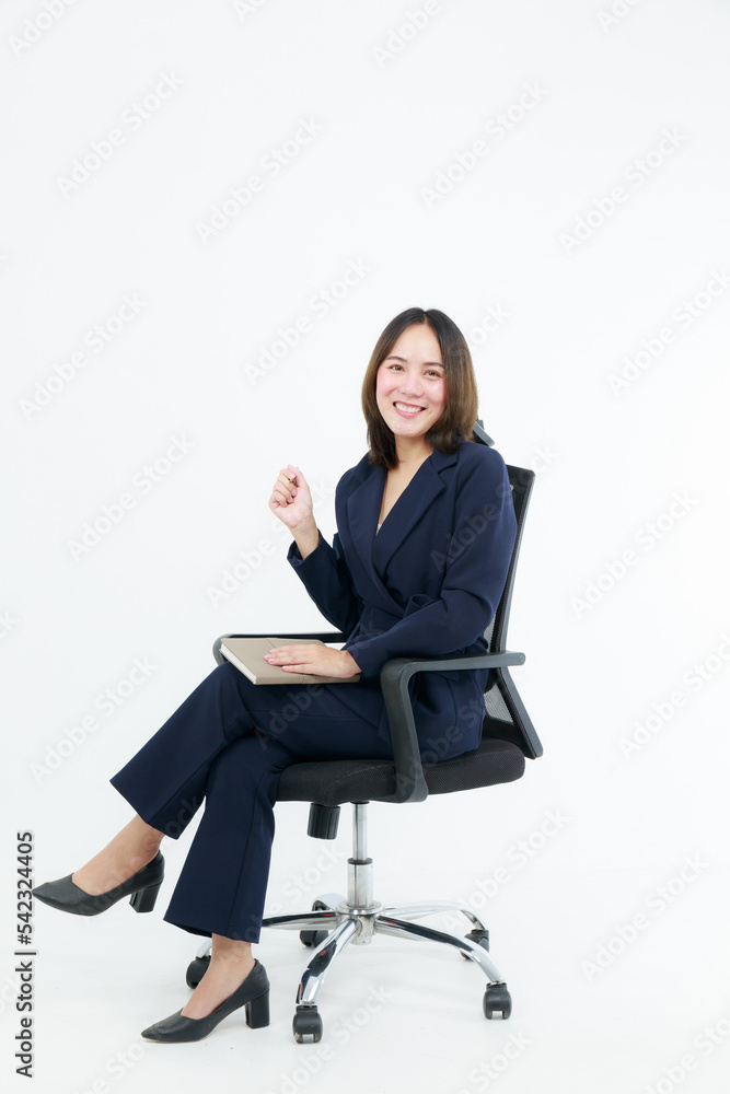 Portrait beautiful working Asian woman , business girl standing arms crossed with happiness on white background Portrait beautiful working Asian woman , business girl standing arms crossed with happiness on white background