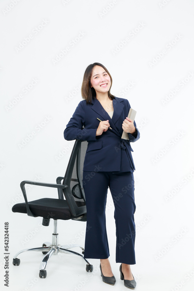 Portrait beautiful working Asian woman , business girl standing arms crossed with happiness on white background Portrait beautiful working Asian woman , business girl standing arms crossed with happiness on white background