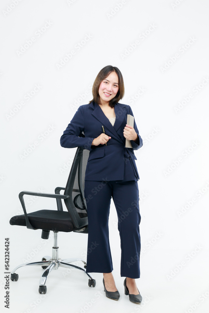 Portrait beautiful working Asian woman , business girl standing arms crossed with happiness on white background Portrait beautiful working Asian woman , business girl standing arms crossed with happiness on white background