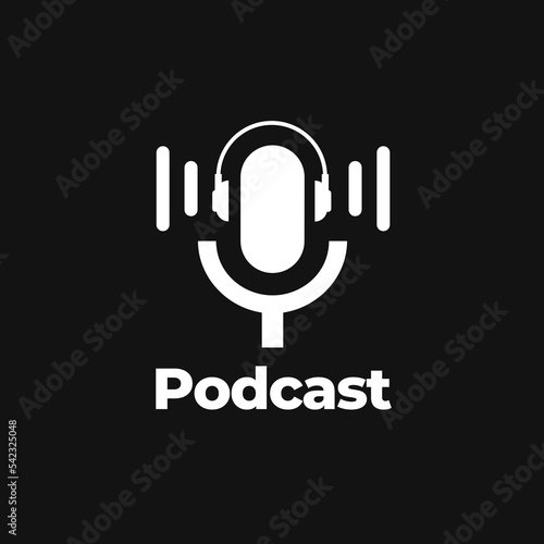 simple podcast or radio logo design inspiration with mic and headphone for Streaming Podcast Broadcast Radio Channel Business Brand Simple Modern Logo Design.