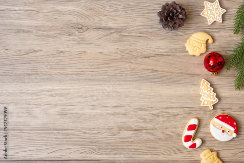 Merry Christmas with homemade cookies on wood table background. Xmas  party  holiday and happy New Year concept