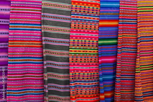 Tejido tradicional andino, mantas de uso cotidiano en el valle del Mantaro, Jauja, Huancayo photo