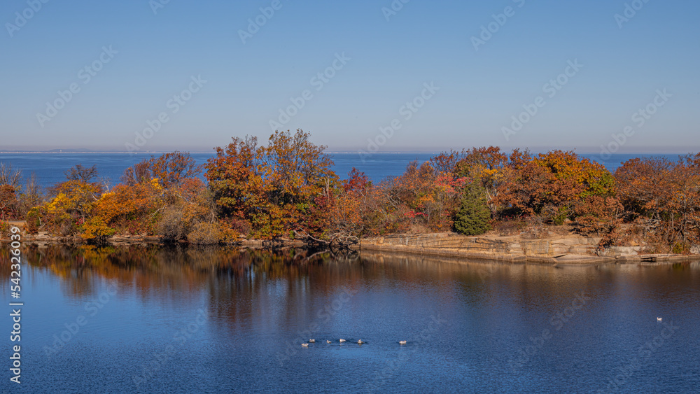 Rocky Island Off The Atlantic Ocean Coast. Narrow Epic Paradise Landscape During Fall Season Rocky Island Off The Atlantic Ocean Coast. Narrow Epic Paradise Landscape During Fall Season