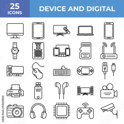 Device And Digital, Electronic Icon, Icon Set, Collection, Icons Logo Design Vector Template Illustration Sign And Symbol Pixels Perfect