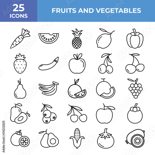 Fruits And Vegetables Icon Set  Icons Logo Design Vector Template Illustration Sign And Symbol Pixels Perfect