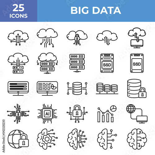 Big Data, Server Icon Set, Icons Logo Design Vector Template Illustration Sign And Symbol Pixels Perfect