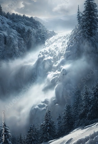 Fotografia, Obraz avalanche winter mountain landscape dangerous snow conditions weather backcountr