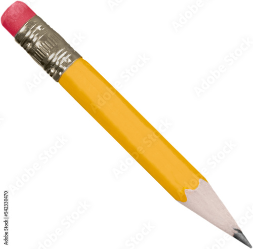 Fotografie Short Yellow Pencil with Eraser at the End - Isolated