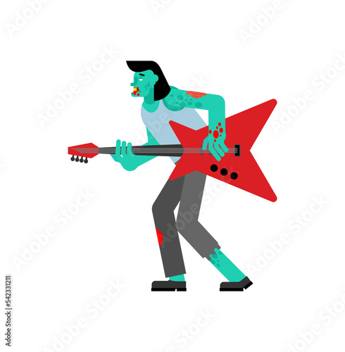 Zombie with Electric guitar. zombi musician. guitar and walking dead. Vector illustration