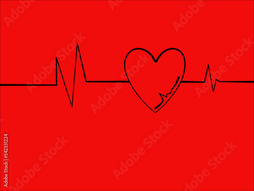 heart and heartbeat with red background.