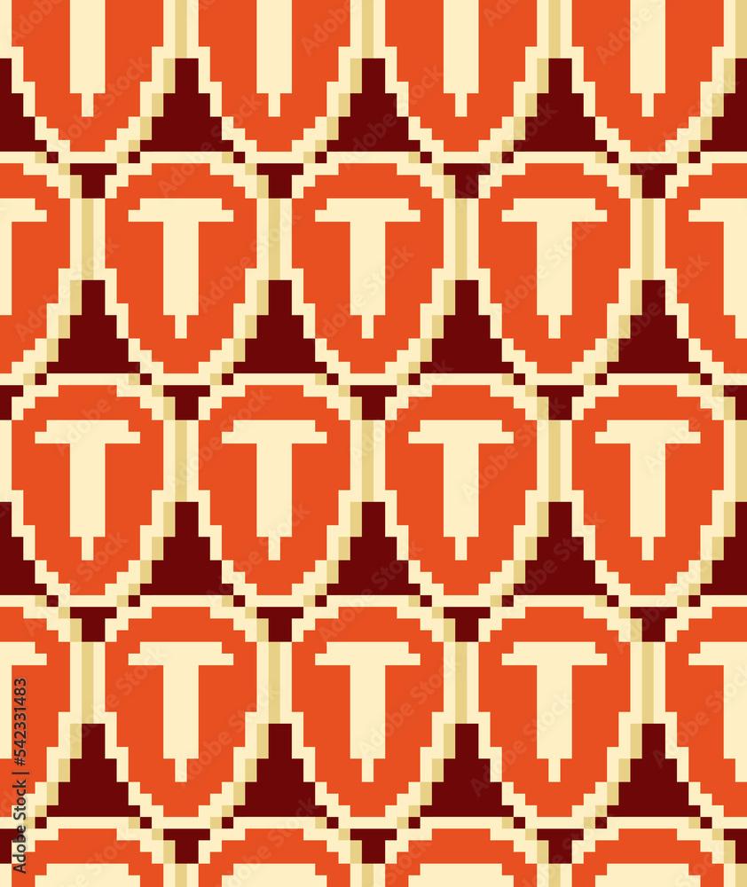 Piece of meat pixel art pattern seamless. Raw chop 8 bit background. pixelated Vector texture