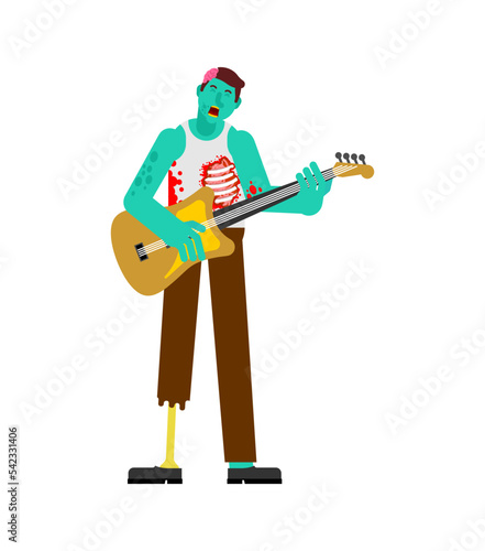 Zombie with guitar. zombi musician. Electric guitar and walking dead. Vector illustration