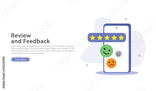 Customer feedback. Rate satisfaction and leave a review. User experience concept. Vector illustration