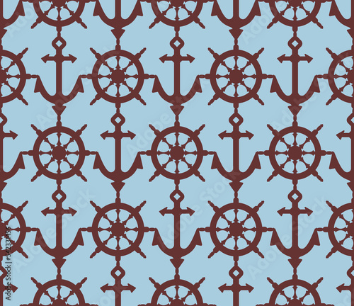 Anchor and rudder pattern seamless. Baby fabric texture marine theme