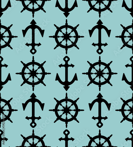 Anchor and rudder pattern seamless. Baby fabric texture marine theme