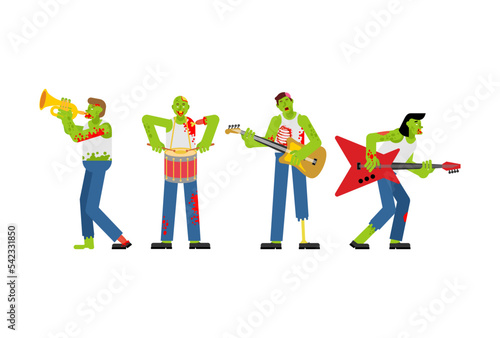 Zombies rock band. Zombie and guitar. walking dead and drum. zombi and trumpet