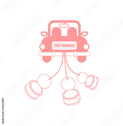 Just married car sign. Newlyweds car icon