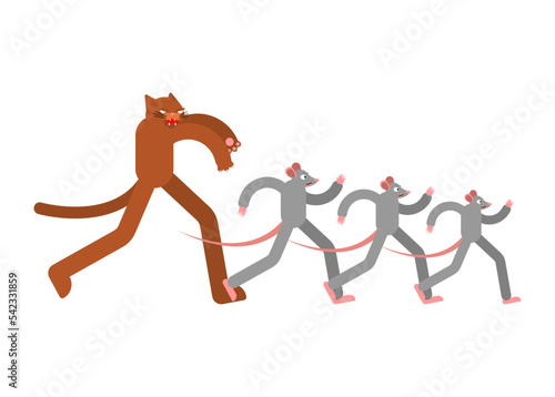 Cat runing to mouse. Cat is chasing rats.