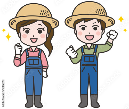 笑顔をみせる農家の夫婦のイラスト