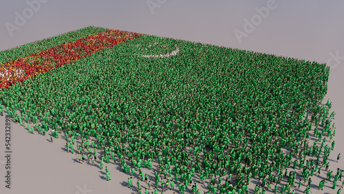 Turkmen Flag formed from a Crowd of People. Banner of Turkmenistan on White.