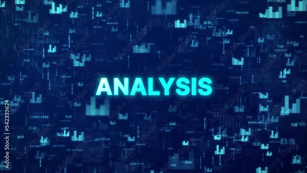 ANALYSIS text over animated financial background with chart, numbers and matrix codes ANALYSIS text over animated financial background with chart, numbers and matrix codes