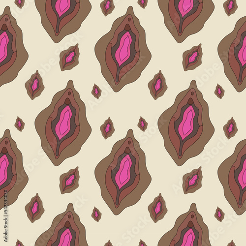 Seamless pattern with different type of female labia. Illustrator a vagina. Vector