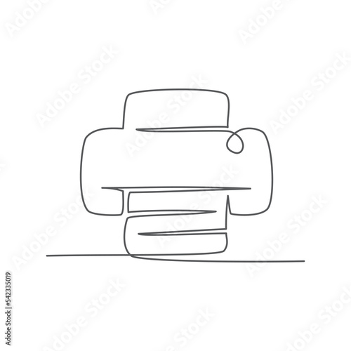 Printer One line drawing on white background