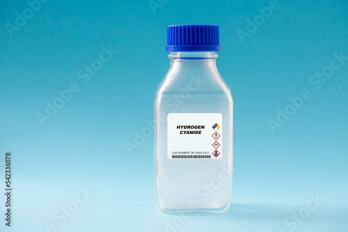 Hydrogen Cyanide dangerous poisonous gas in chemical glassware photo