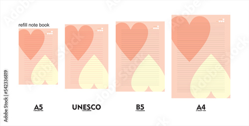 A5, A4, B5 and unesco size notebook refill design. vector four types in one set