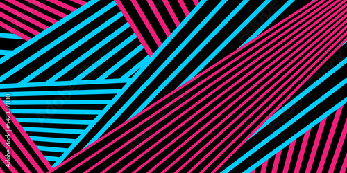 Abstract minimal background with blue, pink and black stripes. Vector geometric design