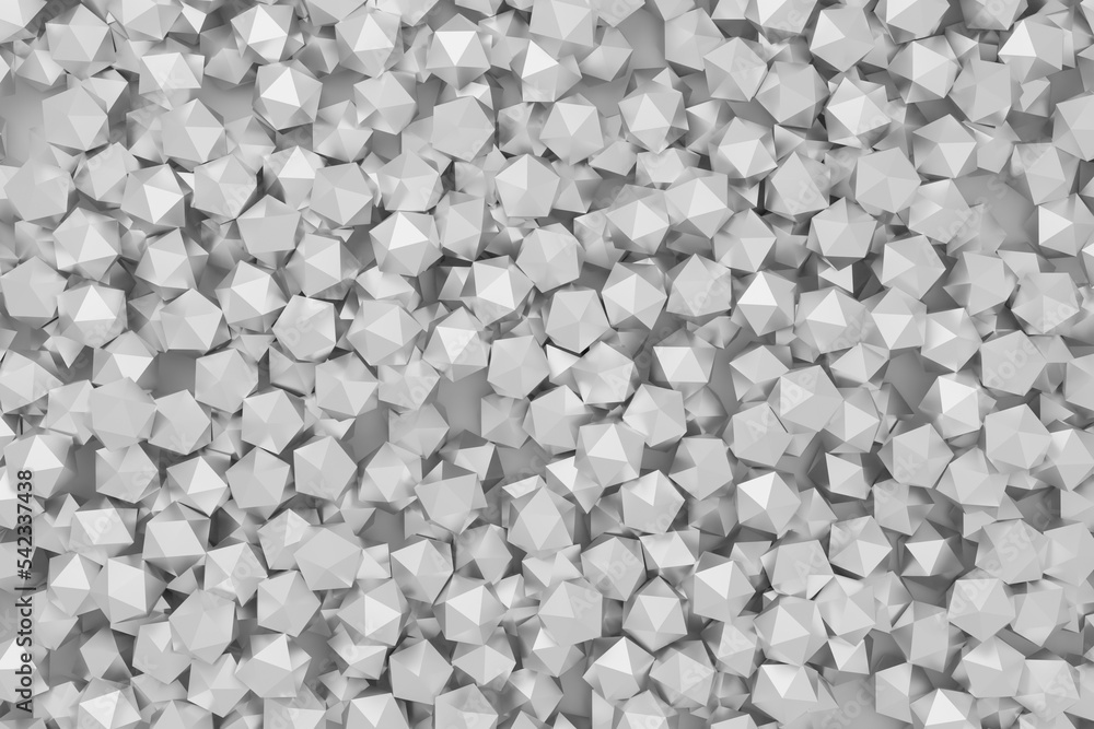 Polygons with glittering triangle faces, abstract business illustration, black and white background, 3D rendering Polygons with glittering triangle faces, abstract business illustration, black and white background, 3D rendering