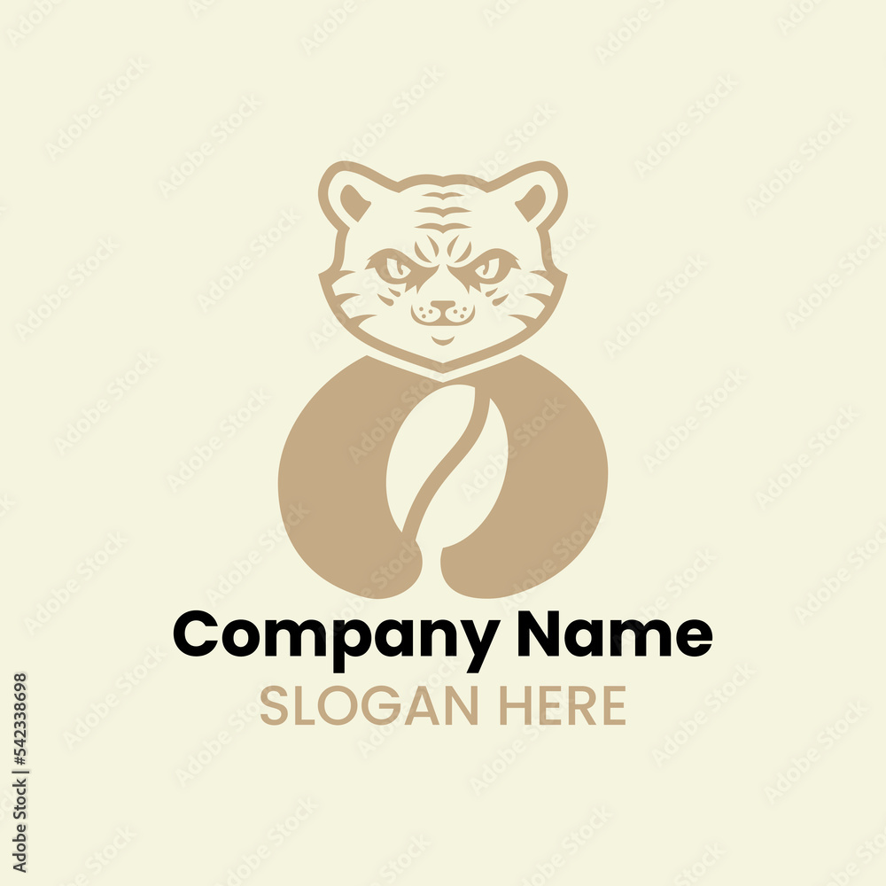 Tiger Coffee Logo Negative Space Concept Vector Template. Panther Holding Coffee Symbol Tiger Coffee Logo Negative Space Concept Vector Template. Panther Holding Coffee Symbol