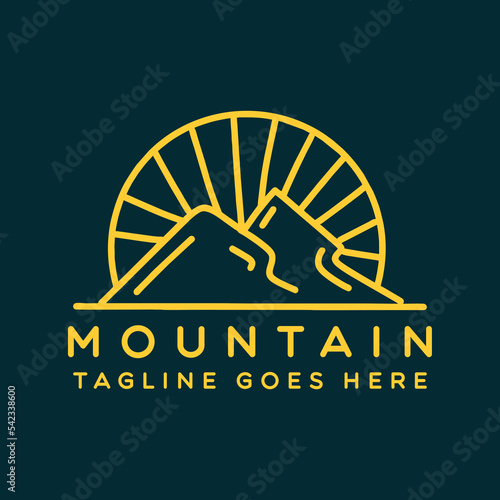 Mountain illustration Monoline Vector Logo, High Peak vintage badge, creative emblem Design For Tshirt photo