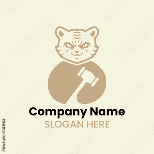 Tiger Law Logo Negative Space Concept Vector Template. Panther Holding Hammer Symbol