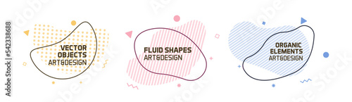 Set of modern organic shapes. Fluid vector trendy elements. Template graphics with geometric speech bubbles and banners with frames to put your own text
