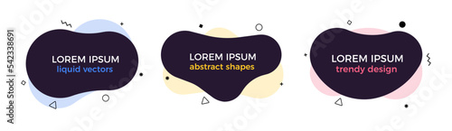 Set of modern organic shapes. Fluid vector trendy elements. Template graphics with geometric speech bubbles and banners with frames to put your own text