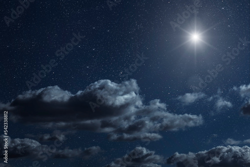 Fototapeta Naklejka Na Ścianę i Meble -  Backgrounds night sky with stars moon and clouds for Christmas