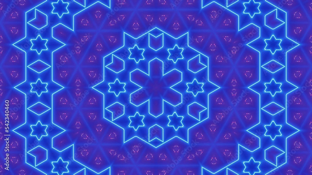 Seamless pattern of neon blue shaded mandala background