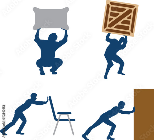 Push and Pull force vector illustration. Force, motion and friction concept. Easy science for kids. Educational illustrated scene