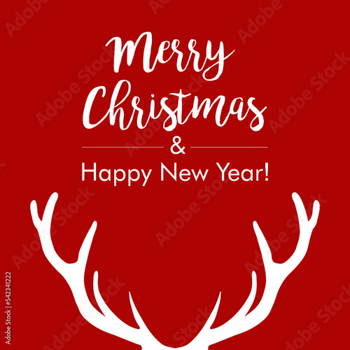Red Christmas vector card with deer horns