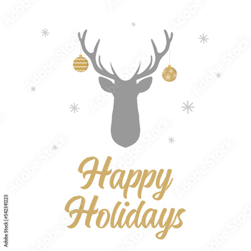Happy Holidays vector card with the head of a deer on white background
