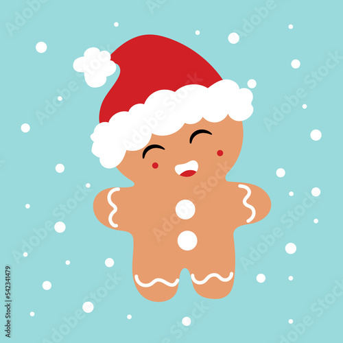 Cute gingerbread man in a hat. Decorative element for postcards, greetings, invitations, scrapbooking. New Year Christmas.