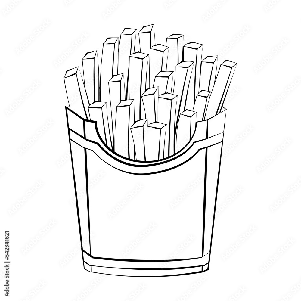 French fries in a thin line. Vector on a white background