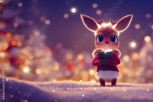 Print op canvas A cute reindeer dressed for christmas