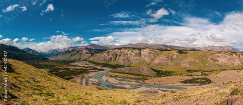 Panorama of Rio De Las Vueltas, River of turns Valley In National Park Los Glaciares, El Chalten, Patagonia Argentina © Natalia
