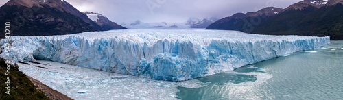 Panoramic view of Perito Moreno Glacier in Los Glaciers National Park in Patagonia, Argentina. Blue ice Glacier, ancient ice, El Calafate, Patagonia