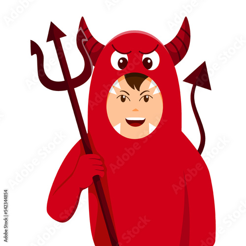 Halloween Little Boy in Devil Costume Design Flat Illustration