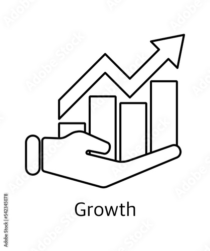Vector line icon, graph on the palm of the hand, growth concept