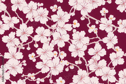 Repeating seamless pattern Design of cherry blossoms for a wall paper or fabric for kimonos japan.