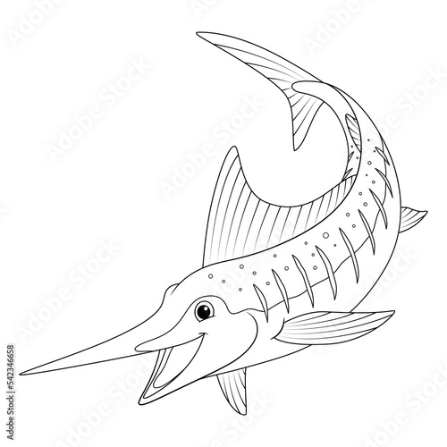 Marlin Fish Cartoon Animal Illustration BW